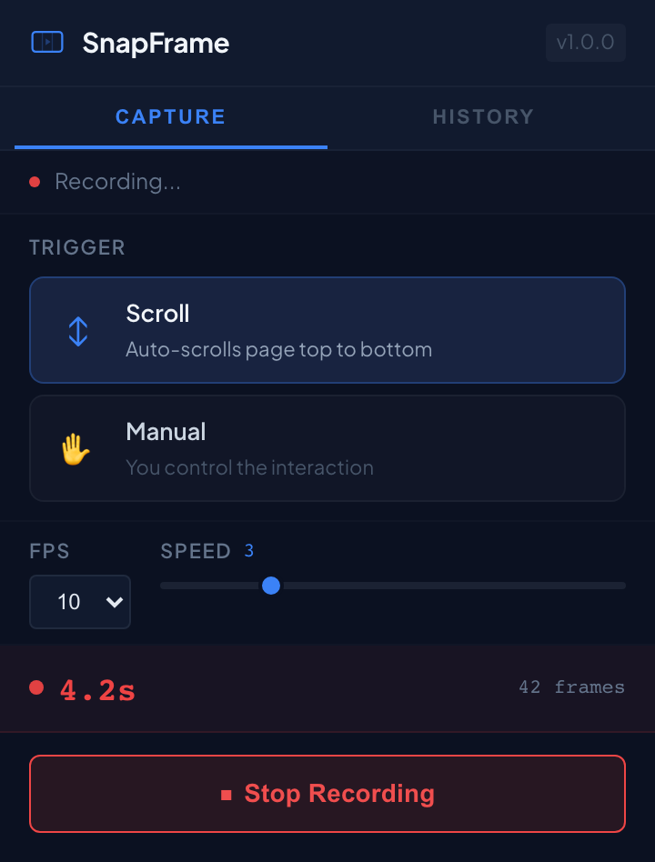 SnapFrame recording in progress
